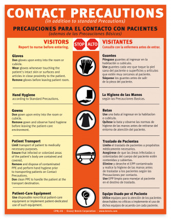 Contact Precautions, English & Spanish, plastic laminated