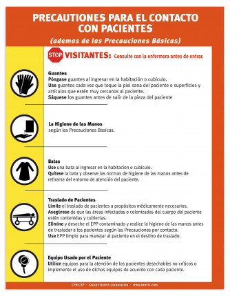 Contact Precautions Sign, Spanish, plastic laminated