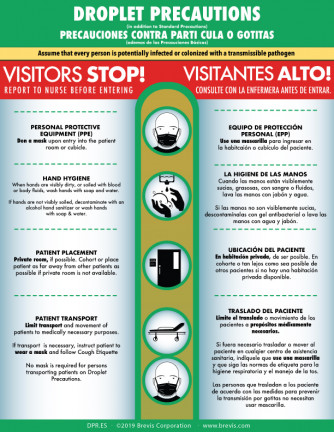 Droplet Precautions 2020 in English & Spanish with Lamination