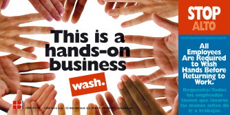 Restroom Sticker- Hands on Business 8 x 4