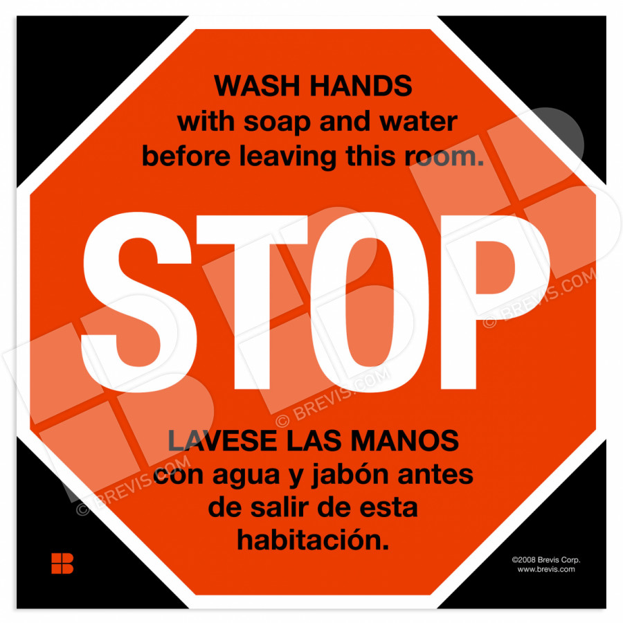 Stop Sign Wash Hands In English Spanish Brevis