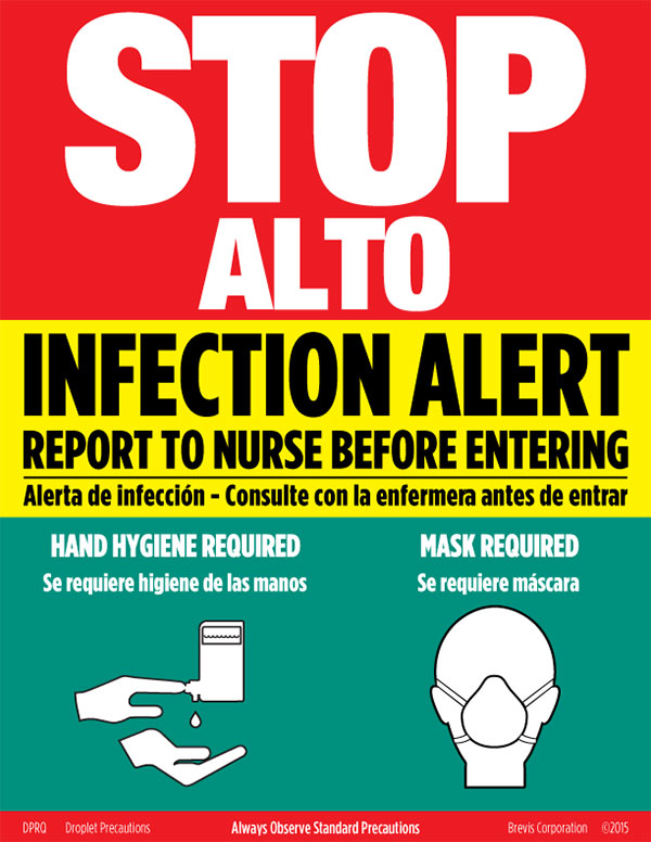 Droplet Precautions, QuickRead, plastic laminated Brevis