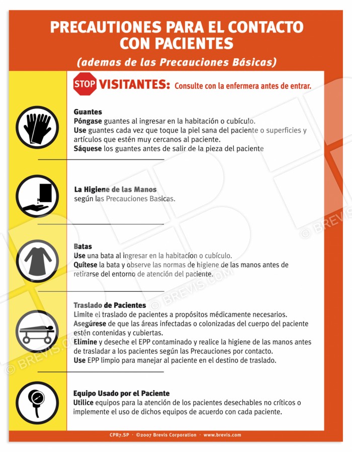 Contact Precautions Sign, Spanish Brevis